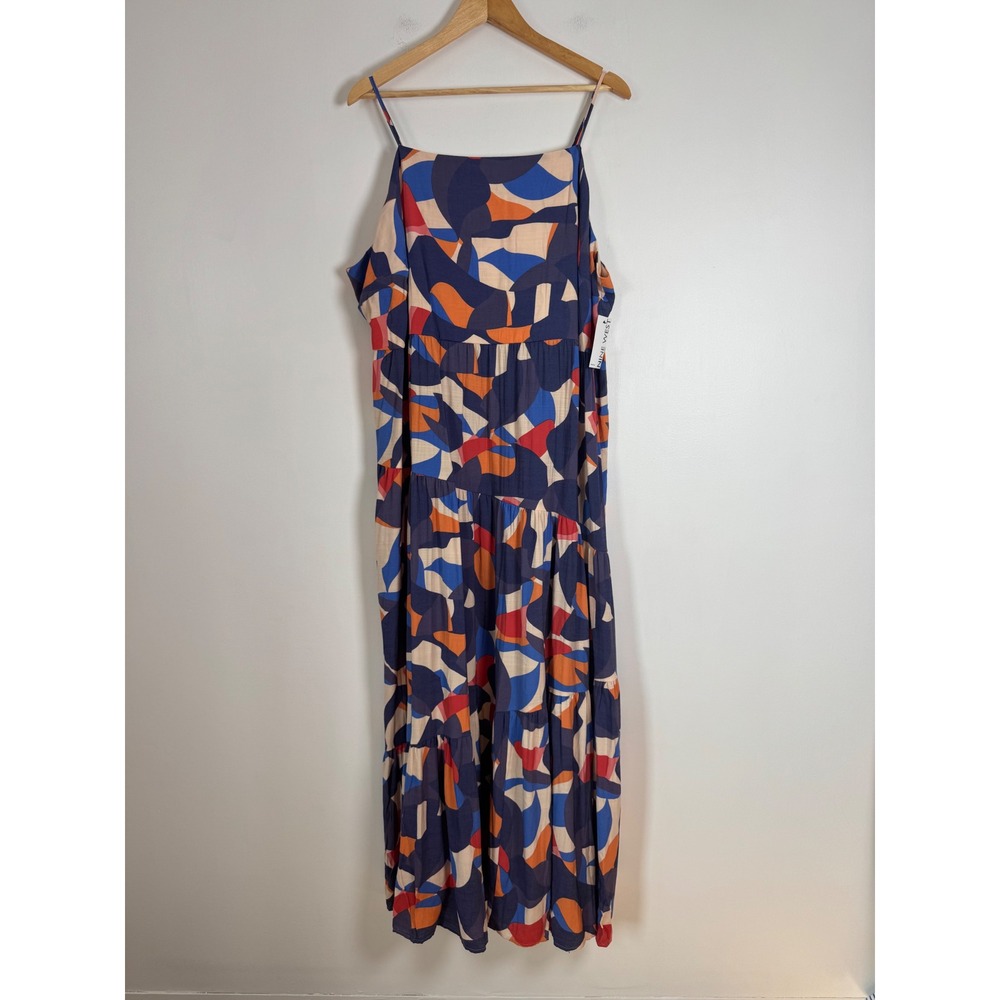 Artsy‎ Nine West Womens 1X Maxi Dress Multicolor Abstract Geometric Tiered Boho